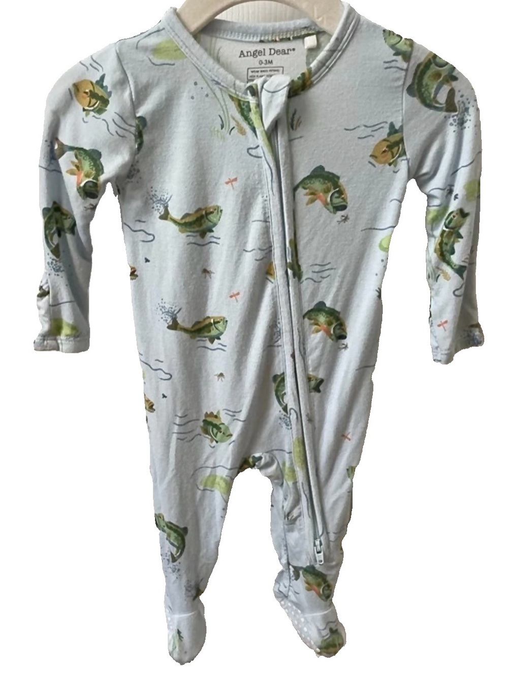 Angel Dear Light Blue Fish Print Footed One-Piece